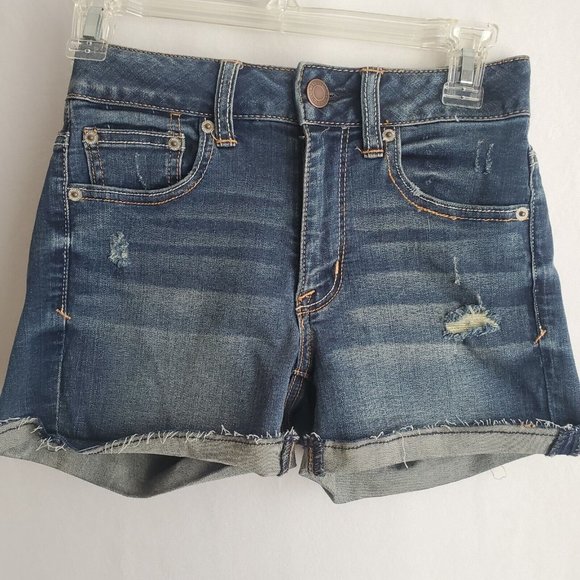 American Eagle Outfitters Shorts Hi-Rise Shorties Distressed Stitched Pockets 2 - Picture 1 of 10